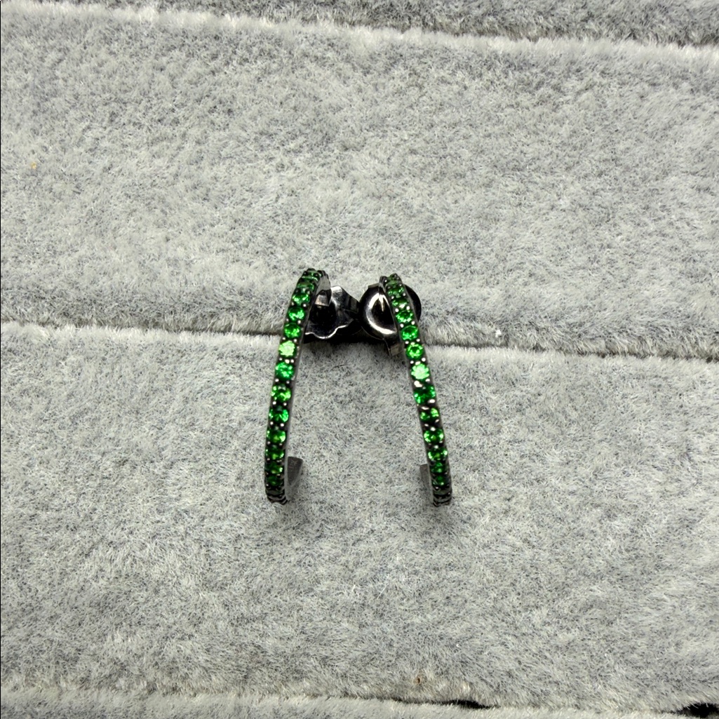 Black 14k Gold Tsavorite Pav Hoop Earrings - Women Jewelry
